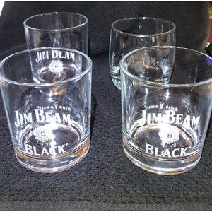 Jim Beam Black Whiskey Rocks Glasses Football Etched In One- Lot Of 4‎ Different